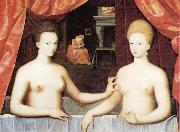 School of Fontainebleau Gabrielle d'Estrees and One of he Sisters in the Bath oil